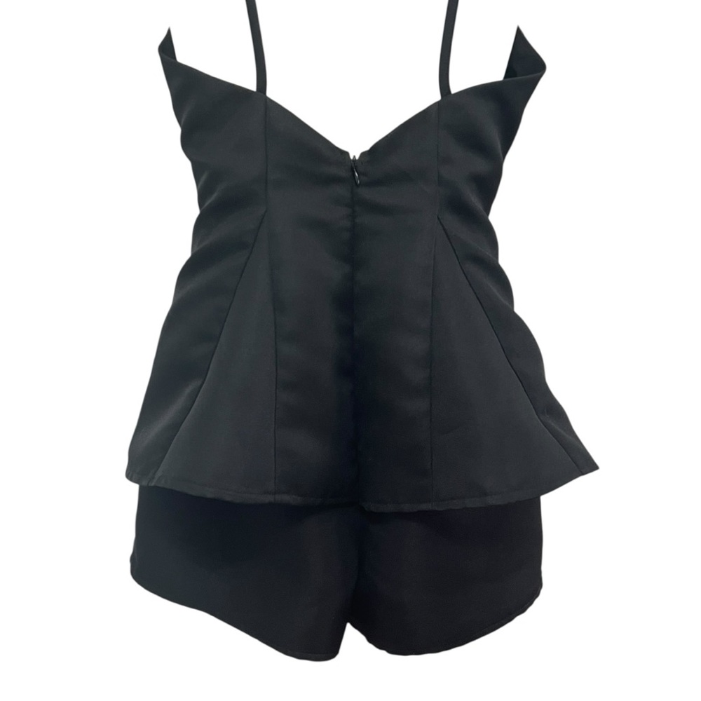 TOBI WOMENS SWEETHEART PEPLUM DEEP BACK CUT BLACK SHORTS ROMPER SIZE SMALL - Picture 8 of 10